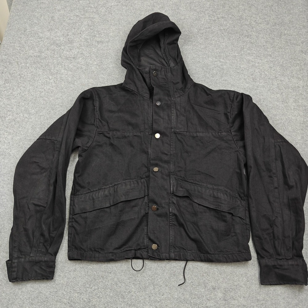 Mnml Jacket Mens Medium Black Denim Hooded Full Zip Anorak Pockets Drawstring